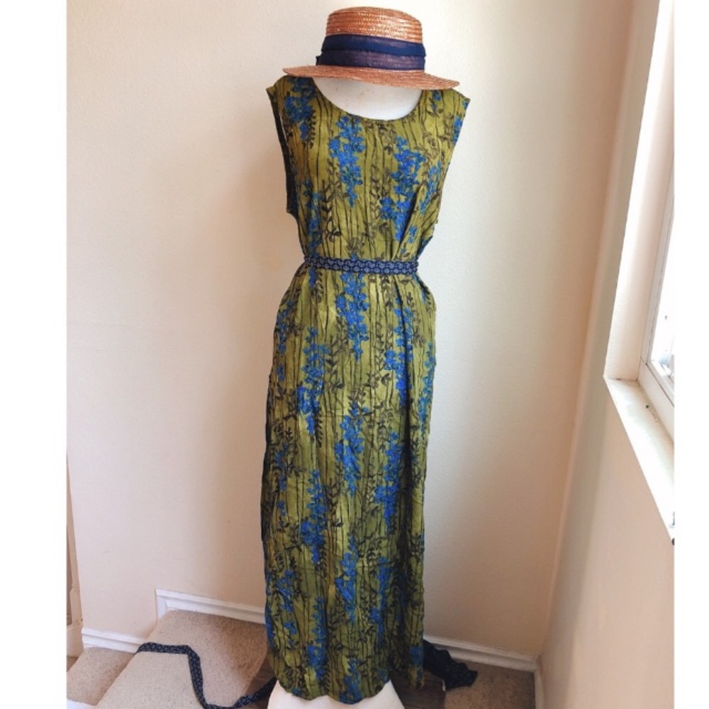 Beautiful Olive Electric Blue Floral Maxi Dress